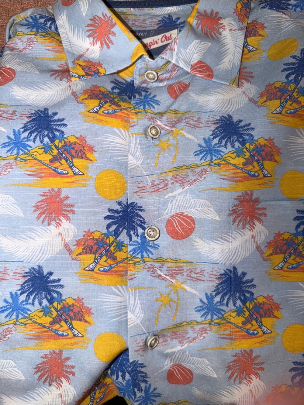 johnnie-O Light Blue Tropical Print Button-Down Shirt SS size M